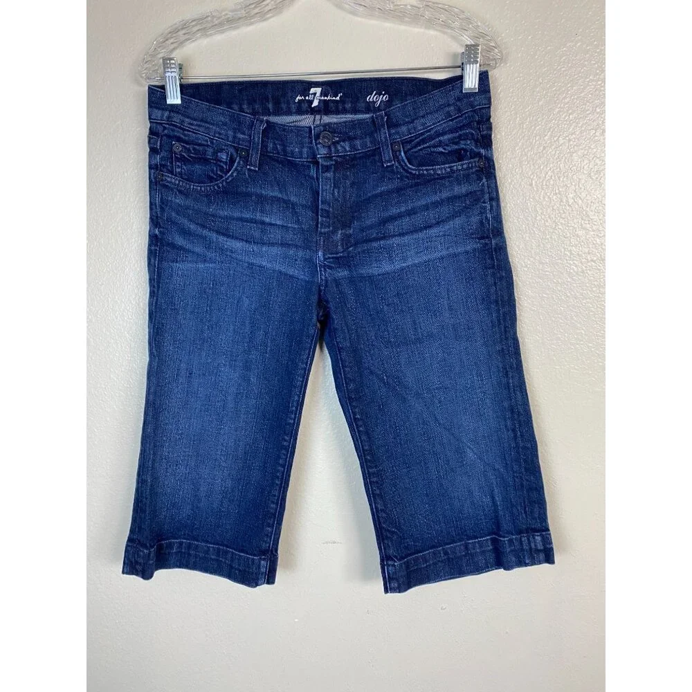 7 For All Mankind Dojo Denim Bermuda Shorts Womens Size 29 Blue Medium Wash